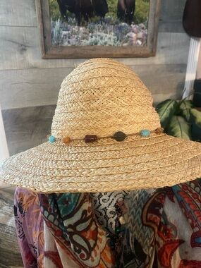 Scala Natural Straw Sun Hat with Multicolor Beaded Band